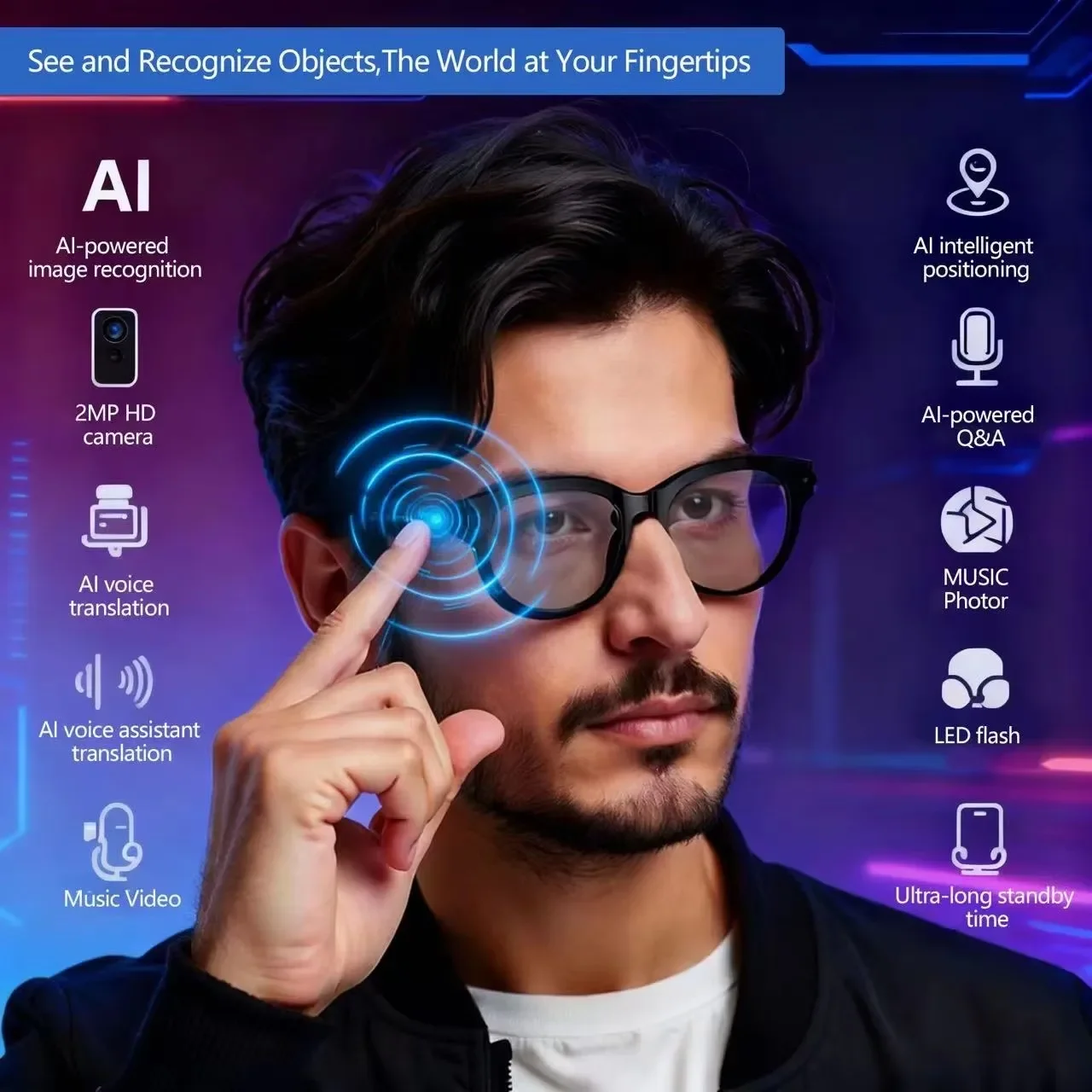 Audio With Music Ai - AI Sunglasses for Men with Real-time