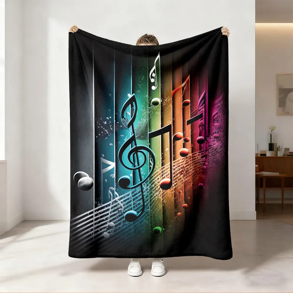 Audio Music Notes - Throw Blanket Vibrant Neon Rainbow Music