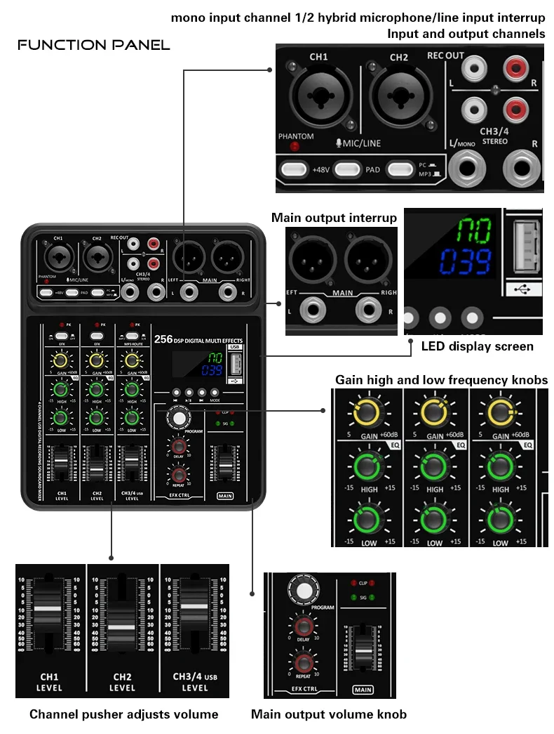 Audio Interface Mixer with Blu - Audio Mixer 4 Channel 评论和价格