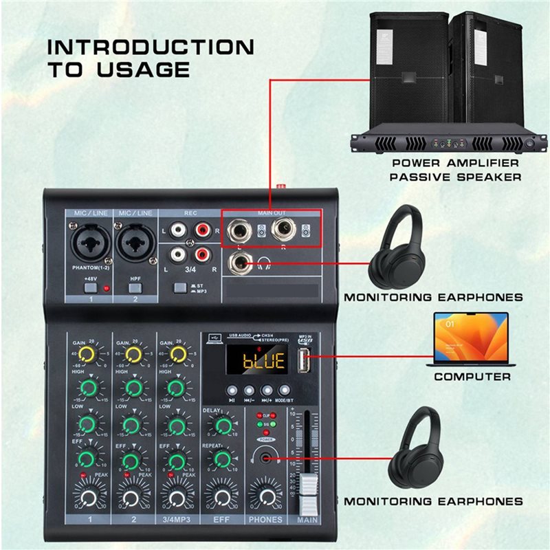 Professional Digital DJ Mixer  - Audio Mixer 4 Channel 评论和价格