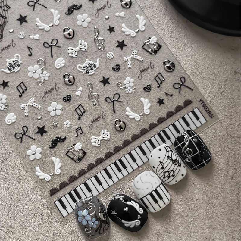 Black White Piano Note Nail St - Audio Music Notes 评论和价格