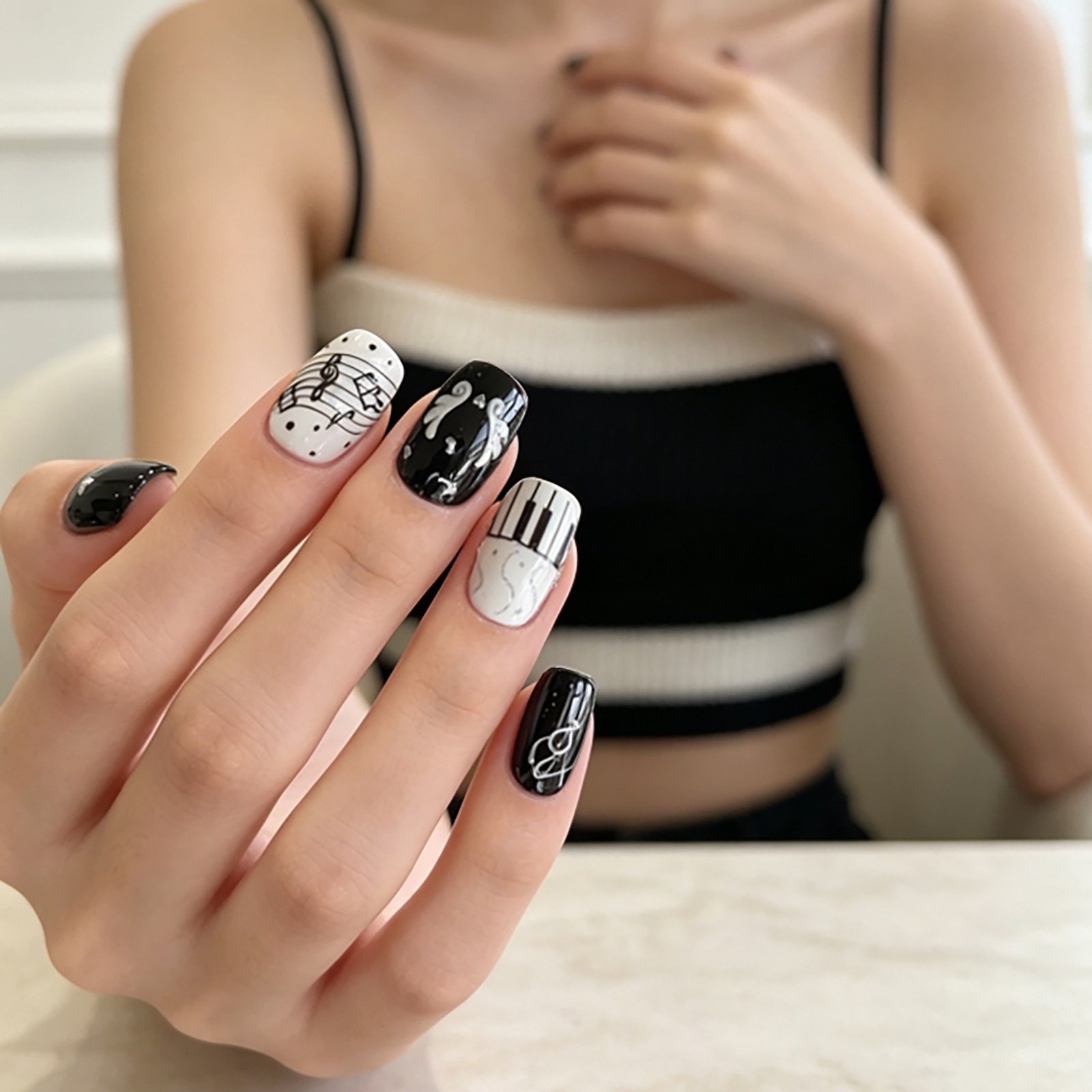 Black White Piano Note Nail St - Audio Music Notes 评论和价格